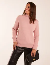Womens Oversized Roll Neck Jumper - Pink Denim - Size Medium/large