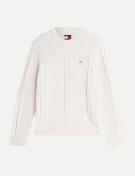Strickpullover mit Zopfstrick-Muster Weiß M - Tommy Jeans - FashionsVida