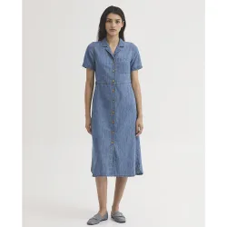 Vestido midi denim con cuello camisero