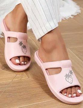 Sandalias planas de verano para mujer, sandalias de baño de una sola pieza de EVA ligeras y de moda con diseño de dibujos animados lindos de color r - Shein - FashionsVida