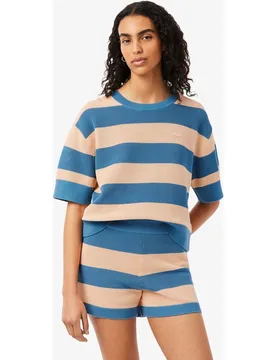 Jersey de mujer de punto de malla con rayas en naranja de manga corta - Lacoste - FashionsVida