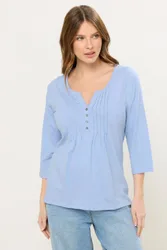 Cotton Henley Top - Light Blue - Size: 20