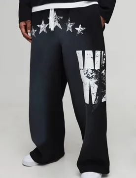 Herren Extrem Weite Joggingshose Mit Faux-Boxer-Bund Und Western Wild Star Grafik In Washed-Optik Black Größe Medium - boohooMAN - FashionsVida