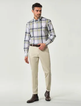 Pantalone chino Osaka beige in twill di cotone stretch carrot-fit - Powell - FashionsVida