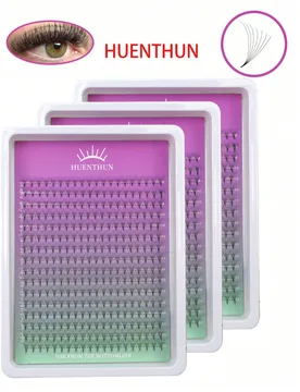Extensiones de pestañas individuales en racimos de efecto de pelo de visón Huenthun Pre-Made Fluffy, 320 piezas, rizado D 4D 5D 6D 7D 8D 10D 12D 14D - Shein - FashionsVida