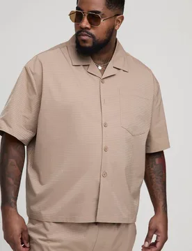 Men's Plus Satin Jacquard Boxy Oversized Shirt Stone Size 2X-Large Stone XXL - boohooMAN - FashionsVida