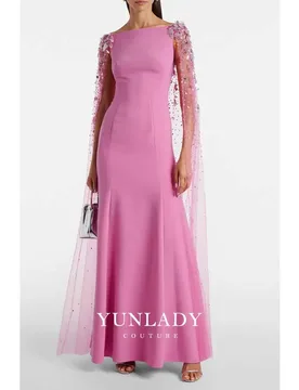 YUNLAN Luxury 2026 Arabic Pink Mermaid Evening Dresses Gowns With Beaded Cape For Women's Wedding Party Customized - Aliexpress - FashionsVida