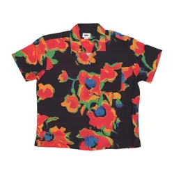 Camicia Manica Corta Uomo Acrylic Flower Woven Black Multi