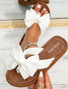 Sandalias de mujer con decoración de lazo blanco y marrón, estilo francés dulce y lindo. Adecuadas para combinar con vestidos, ideales para citas e - Shein - FashionsVida