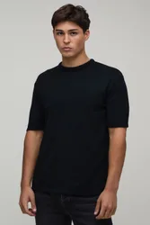 Mens Regular Fit Soft Touch Knitted T-Shirt - Black - Size Large