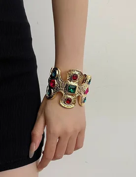 Luxurious Retro Colored Gemstone Wide Opening Bracelet Fashionable and High-End Jewelry Gift for Women's Banquets - Aliexpress - FashionsVida