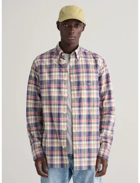Mens Dusty Blue Sea Cotton Linen Check Shirt - Male - Blue - XXX-Large - Gant - FashionsVida
