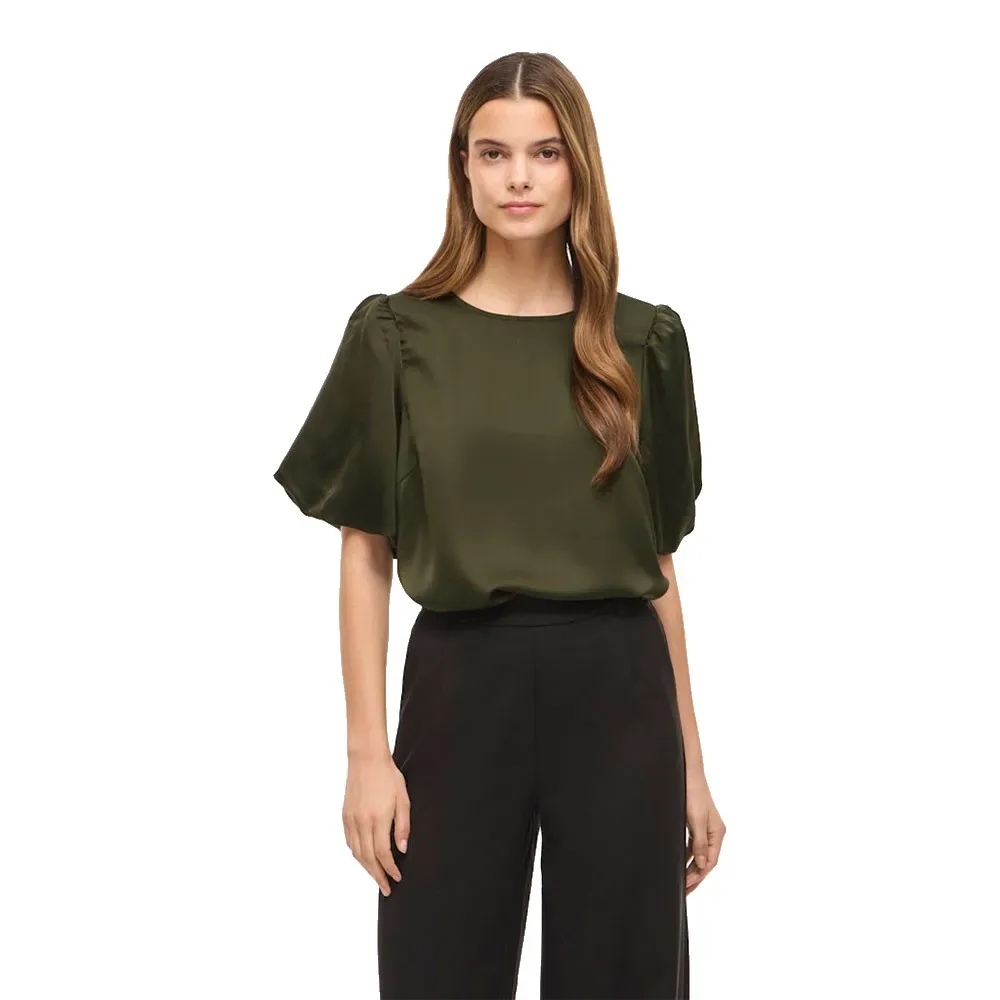 Maglietta A Maniche Corte Ellette 2/ Satin Puff Top Forest Night 42 - Vila - FashionsVida