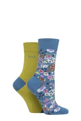 Women's 2 Pair Bamboo Patterned and Plain Socks Moonlight Blue 4-8 - Assorted - Size: Small