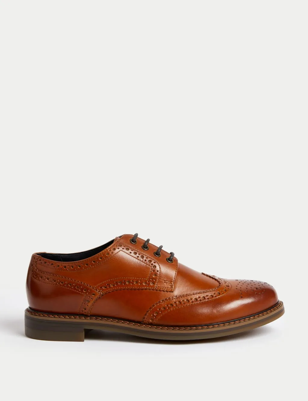 Wide Fit Leather Brogues Chestnut male - M&S - FashionsVida