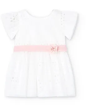 Boboli Robe à Manches Courtes 708016 Off White 6 Années Fille