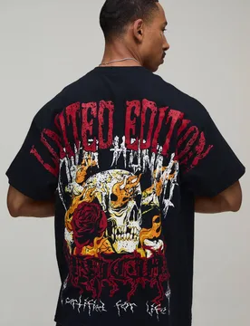 Herren Übergroßes T-Shirt Mit Naht-Print In Limitierter Auflage Black Größe Medium - boohooMAN - FashionsVida