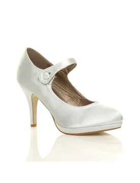 High Heel Mary Jane Court Shoes - Silver - Size: 4 - Ajvani - FashionsVida