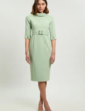Womens Tailored Roll Neck Pencil Midi Dress - Green Cotton - Size 8 Uk - Karen millen - FashionsVida