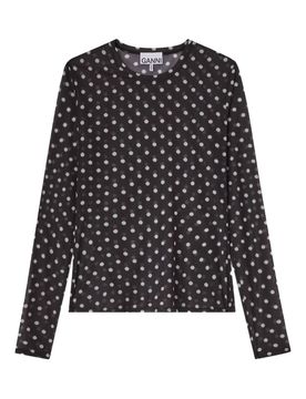Sheer Round-Neck Long-Sleeve Top