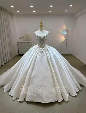 Customized Exquisite Beaded Lace Appliqué Shiny Women Strapless Wedding Dress Satin Princess Bridal Gown Vestido De Novia - Aliexpress - FashionsVida