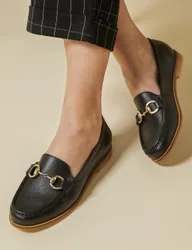 Leather Trim Slip On Loafers Black female