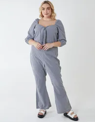 Curve Milkmaid Gingham Jumpsuit - 18 / BLACK/WHITE - female