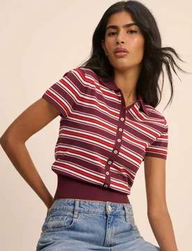 Striped Polo Neck Waisted Knitted Top Multi female - Nobody's Child - FashionsVida
