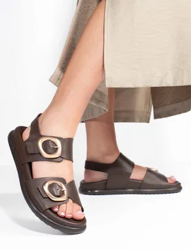Leather Buckle Ankle Strap Platform Sandals Chocolate female - Jones Bootmaker - FashionsVida