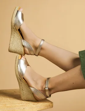 Leather Wedge Espadrilles Gold female - Jones Bootmaker - FashionsVida