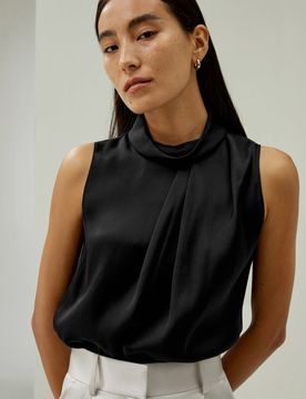 Top Sans Manches Col Bénitier Design Asymétrique 100 % Soie Oeko Soignée Et Élégante Texture Luxueuse Xs