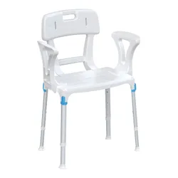 Duschhocker "laguna" mit Hygieneausschnitt, Armlehne, Rückenlehne weiss