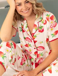 Cotton Modal Strawberry Print Pyjama Bottoms Red female