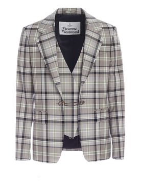 Giacca a quadri grigia con gilet interno