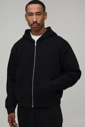 Herren Basic Oversized Boxy Kapuzenpullover mit Reißverschluss Black Größe Large