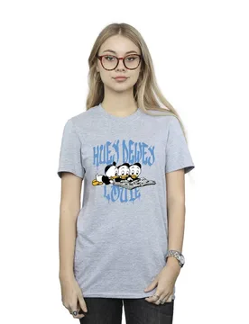 Women's Huey Dewey Louie Reading Boyfriend T-Shirt in Grey Size: 5XL - Grey - Size: 5XL - Disney - FashionsVida