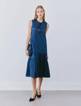 Vestido midi sin mangas con detalles de pedrería - Woman Fiesta El Corte Inglés - FashionsVida