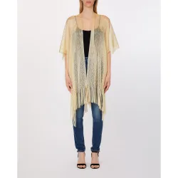 Poncho largo efecto red con detalle flecos