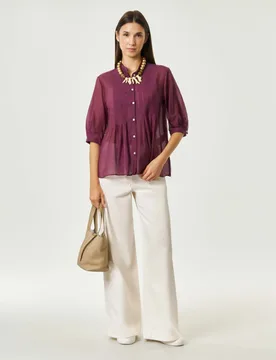 Pantaloni cinque tasche ampi bianchi in gabardina di cotone stretch - Emme Marella - FashionsVida
