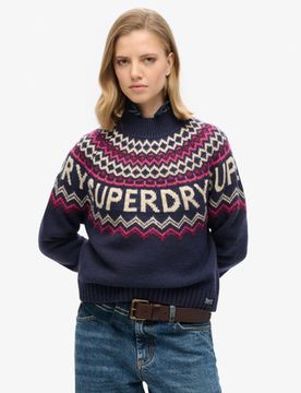 Superdry Damen Fairisle-pullover mit Markenlogo Marineblau - Größe: 40