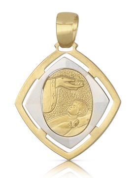 Medaglia Ciondolo da Battesimo Oro Giallo e Bianco 803321710090