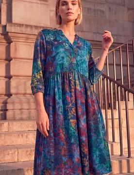 Women's Textured Leaf Print Shirt Dress in Green Size: 16 - Green - Size: 16 - Roman - FashionsVida