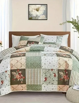 Juego de ropa de cama de 2/3 piezas (1 funda de edredón + 1/2 fundas de almohada), diseño patchwork floral de moda a cuadros, fresco y minimalista, - Shein - FashionsVida