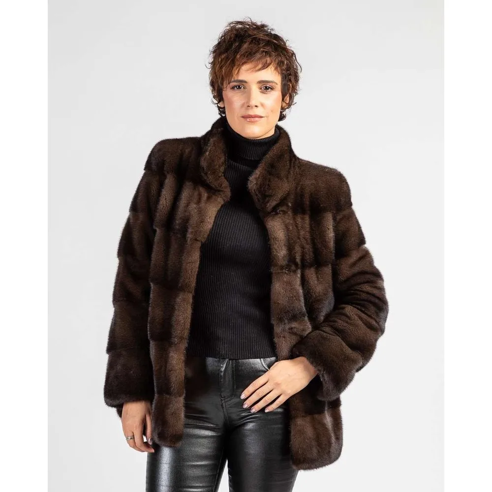 Abrigo de pelo de mujer corto de visón en horizontal - De la Roca - FashionsVida