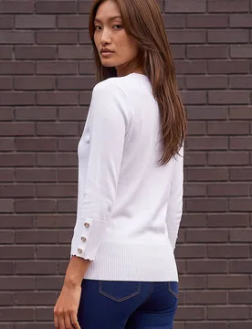 Women's Scallop Neck Button Knit Jumper in Ivory Size: 14 - Ivory - Size: 14 - Roman - FashionsVida