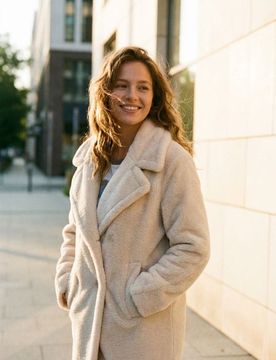 Cappotto lungo con pelliccia sintetica - nude