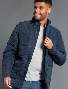 Mens Dark Navy Padded Funnel Neck Jacket - Size Small - Kensington Eastside - FashionsVida