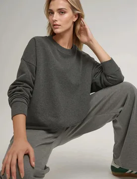 Womens Oversized Crew Neck Basic Sweatshirt - Dark Grey - Size Medium - Hiccup - FashionsVida