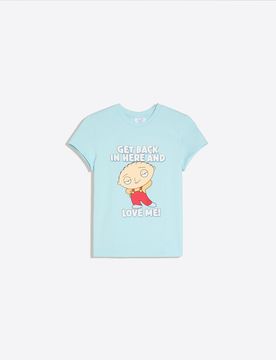 T-Shirt Ajusté Imprimé Family Guy Xs Bleu Clair