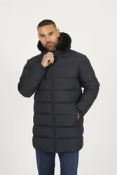 Mens Longline Padded Jacket With Faux Fur Hood - - Size: S